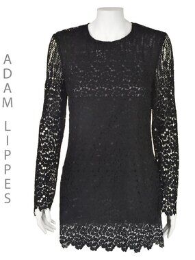 ADAM LIPPES Black Lace Tunic Length Top SIZE 6